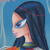 <b>Snow White is telling a story</b><br/>Huile sur panneau de bois<br/>8 x 10 pouces<br/>Janvier 2025