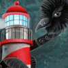 <b>The lighthouse</b><br/>Acrylique, 5 X 7 pouces<br/>Juillet 2022